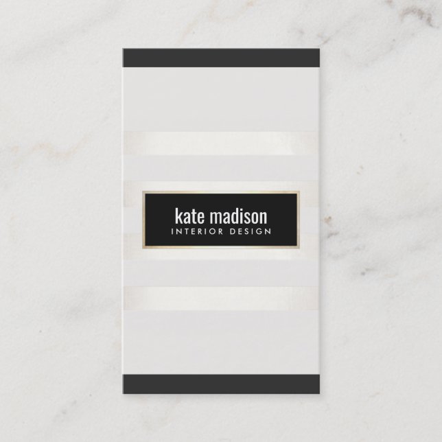 Chic Stylish Black and White Stripes Business Card (Front)