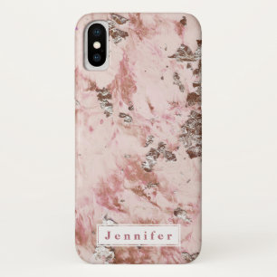 Chic Stylish blush pink golden marble personalised iPhone X Case