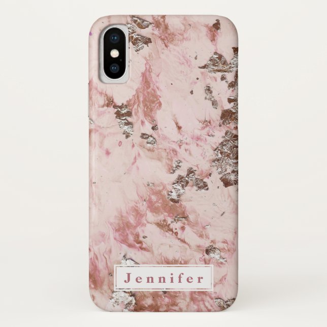 Chic Stylish blush pink golden marble personalised Case-Mate iPhone Case (Back)