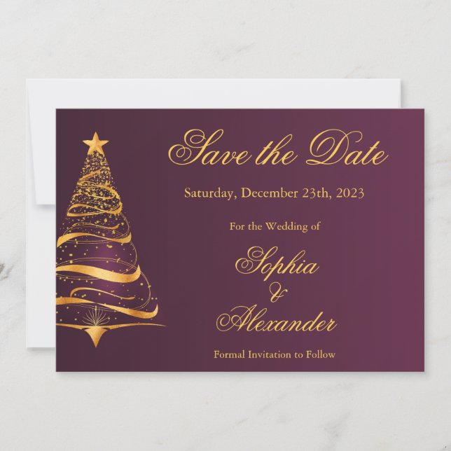 Chic Stylish Christmas Tree Wedding Save the Date Invitation (Front)