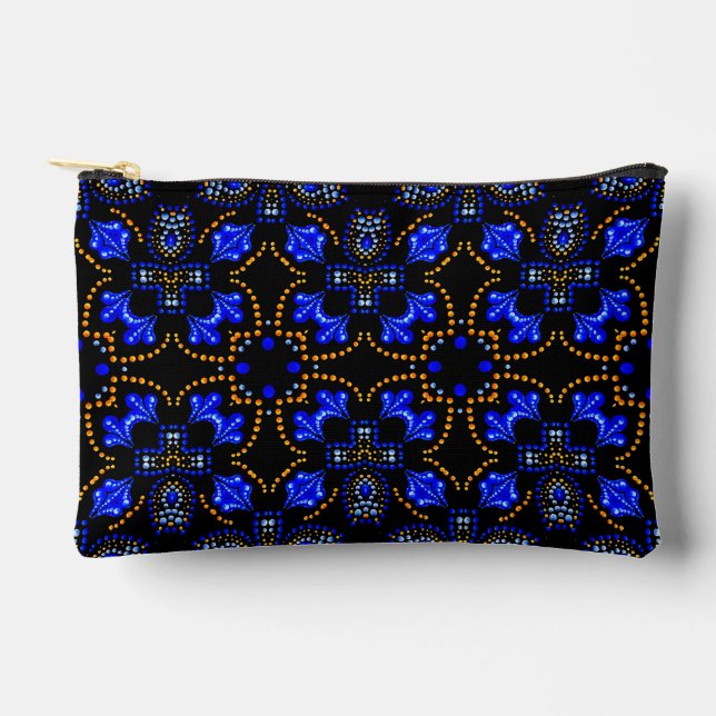 Chic Stylish Girly Blue & Gold Dot Art  Accessory Pouch (Front)