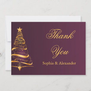 Chic Stylish Gold Christmas Tree Thank You Wedding Card