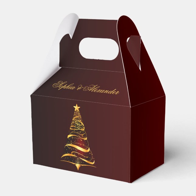 Chic Stylish Gold Christmas Tree Thank You Wedding Favour Box (Front Side)