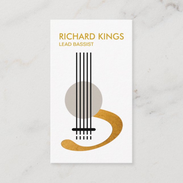 Chic Stylish Gold Guitar Bassist Musician Business Card (Front)