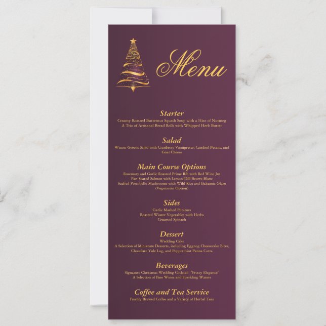 Chic Stylish Golden Christmas Tree Wedding Menu Invitation (Front)