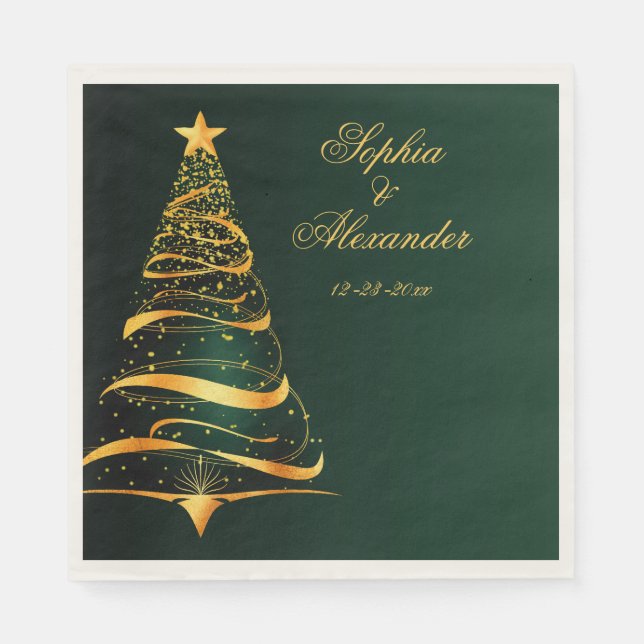 Chic Stylish Golden Christmas Tree Wedding Napkin (Front)