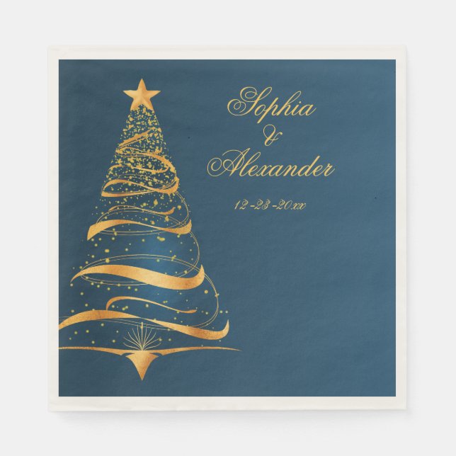 Chic Stylish Golden Christmas Tree Wedding Napkin (Front)