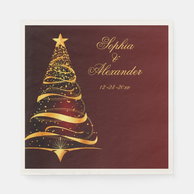Chic Stylish Golden Christmas Tree Wedding Napkin (Front)