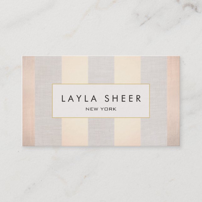 Chic Stylish Interior Decorator Rose Gold Stripes Business Card (Front)