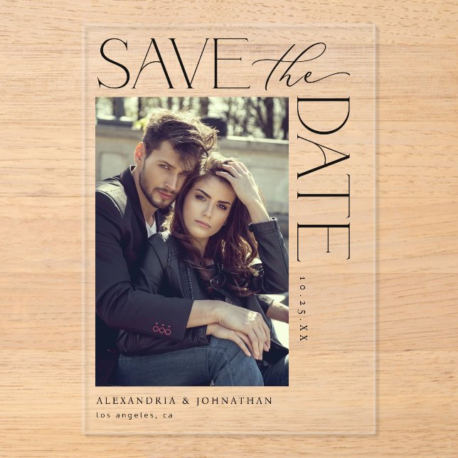 Chic Stylish Mod Photo Save the Date 2 Acrylic Invitations (Front)