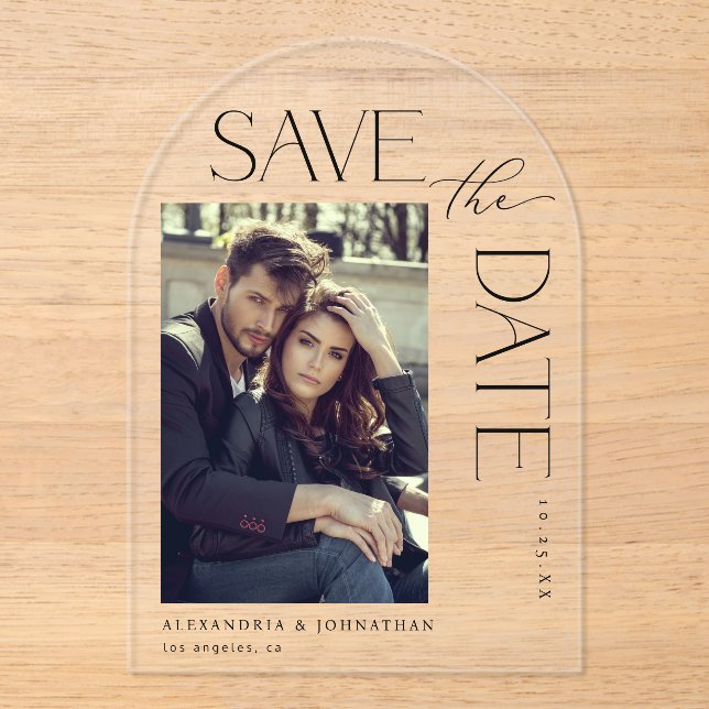 Chic Stylish Mod Photo Save the Date 2 Arc Acrylic Invitations (Front)