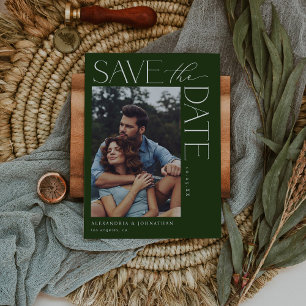 Chic Stylish Mod Photo Save the Date 2 Dk Green Invitation