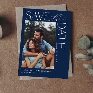 Chic Stylish Mod Photo Save the Date 2 Navy Blue Invitation
