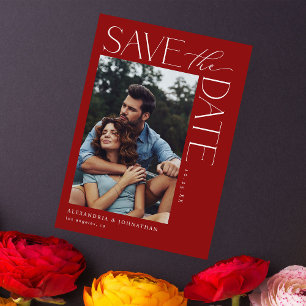Chic Stylish Mod Photo Save the Date 2 Red Invitation