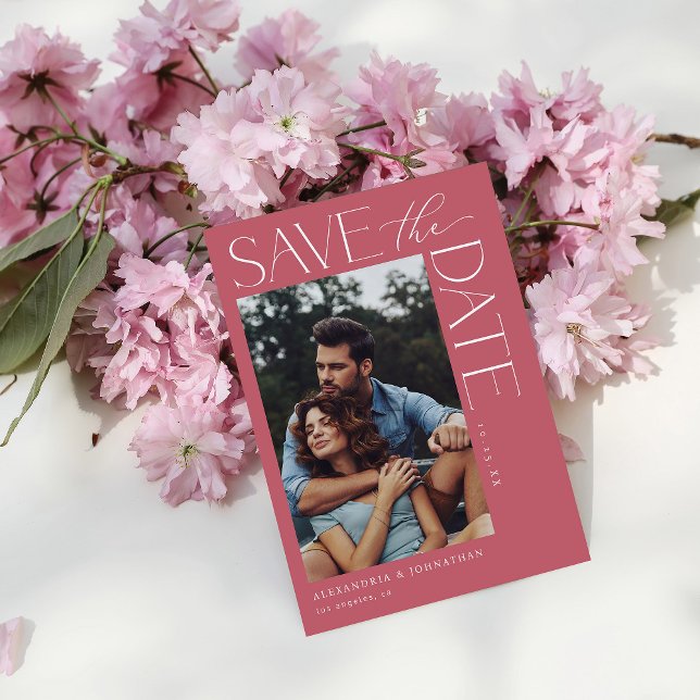 Chic Stylish Mod Photo Save the Date 2 Rose Pink Invitation (Creator Uploaded)