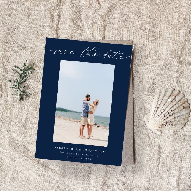 Chic Stylish Mod Photo Save the Date 3 - Navy Invitation (Creator Uploaded)