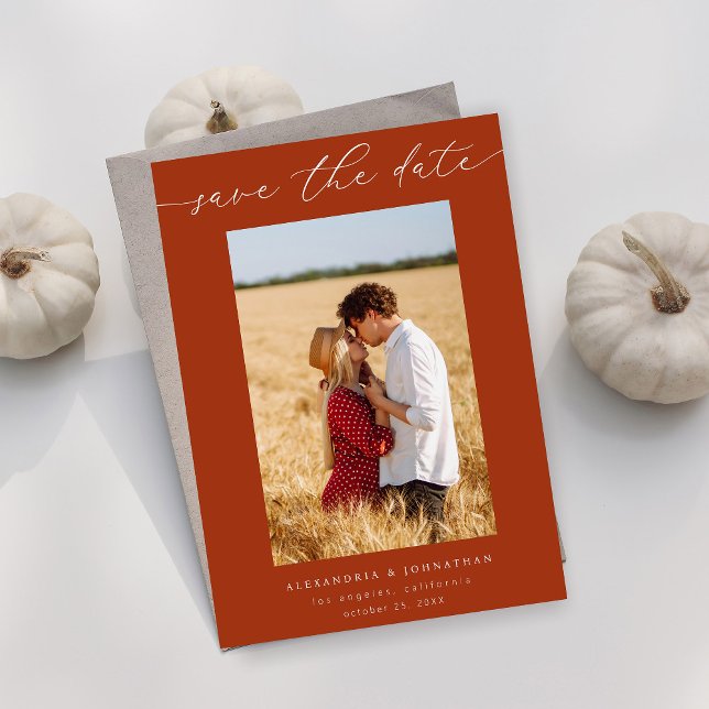 Chic Stylish Mod Photo Save the Date 3 - Rust Invitation (Creator Uploaded)