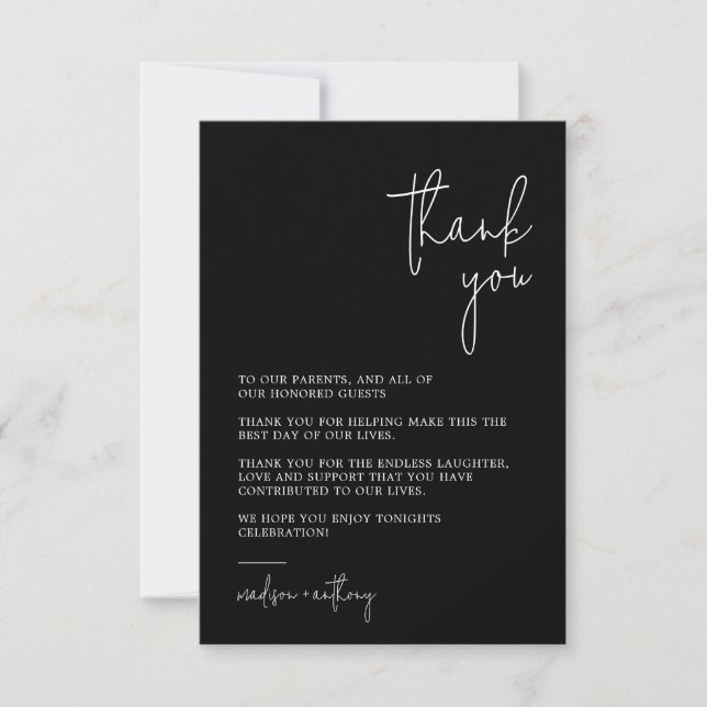 Chic Stylish Modern Black & White Wedding  Thank You Card (Front)