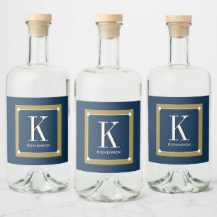 CHIC & STYLISH_MODERN NAVY/GOLD MONOGRAM LIQUOR BOTTLE LABEL