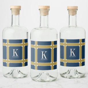 CHIC & STYLISH_MODERN NAVY/GOLD MONOGRAM LIQUOR BOTTLE LABEL