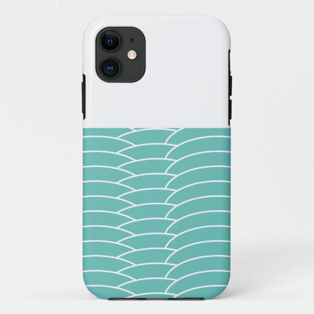 Chic Stylish Modern White Aqua Art Deco Curves Case-Mate iPhone Case (Back)