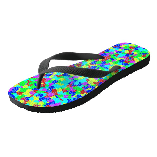 Chic Stylish Multicolor Rainbow Mosaic Pattern Flip Flops (Angled)