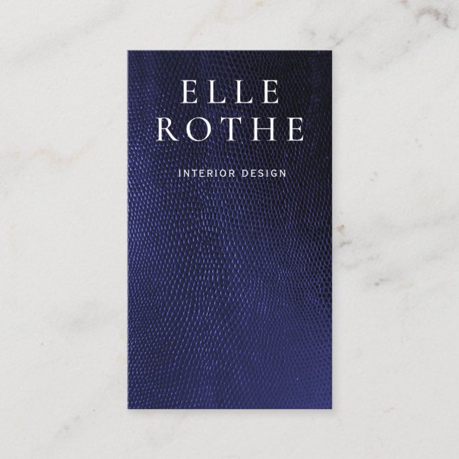 Chic Stylish Navy Blue  Lizard Skin Designer Business Card (Front)