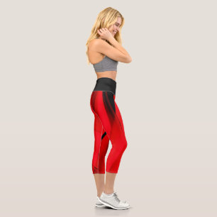 Chic Stylish Red Black Art Deco Yoga Exercise Capri Leggings