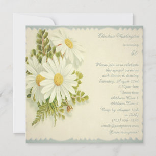 Chic Stylish Vintage Daisies 50th Birthday Invitation
