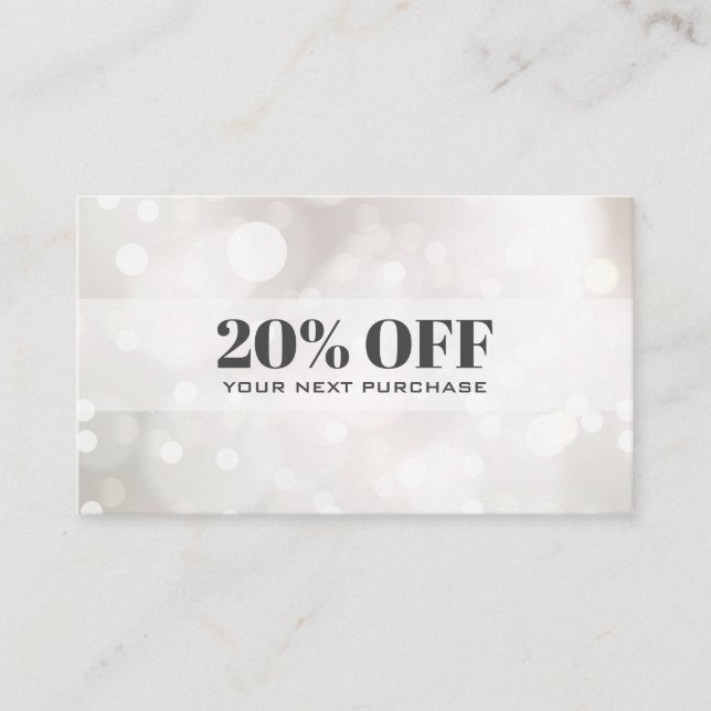 Chic Subtle Glitter White Bokeh  Coupon Card (Front)