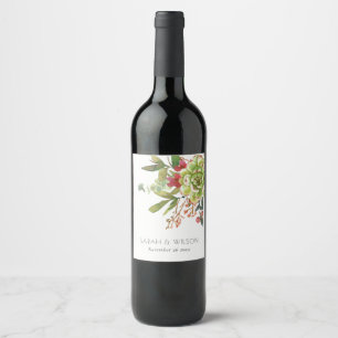 Chic Succulent Desert Cactus Red Floral Wedding Wine Label