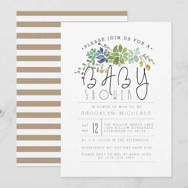 Chic Succulent Garden | Watercolor Baby Shower Invitation (Front/Back)