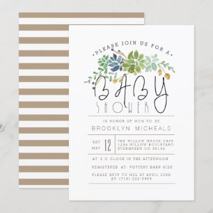 Chic Succulent Garden   Watercolor Baby Shower Invitation