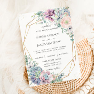 Chic Succulents Floral Greenery Geometric Wedding  Invitation