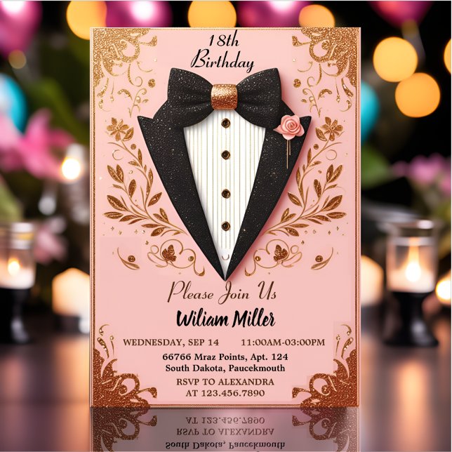 Chic Suit Award Men Adult Tuxedo 18th Birthday Invitation (Creator Uploaded)
