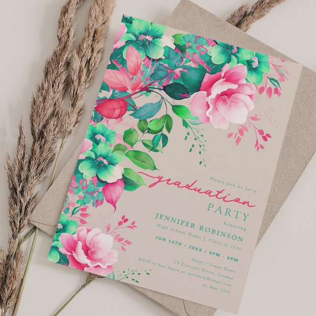Chic Summer Garden Floral Graduation Champagne Invitation (Chic Summer Garden Floral Graduation Champagne Invitation)