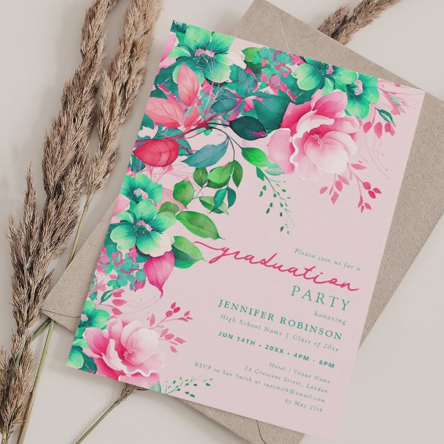 Chic Summer Garden Floral Graduation Party Blush Invitation (Chic Summer Garden Floral Graduation Party Blush Invitation)