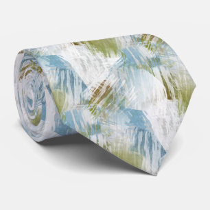 Chic Summer Lime Green Grey Blue Brushstrokes Art Tie