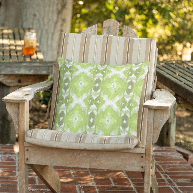 Chic Summer Lime Olive Green White Ikat Tribal Art Cushion (Chair)