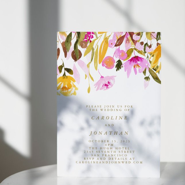 Chic Summer Pink Floral Watercolor Simple Wedding Invitation (Creator Uploaded)