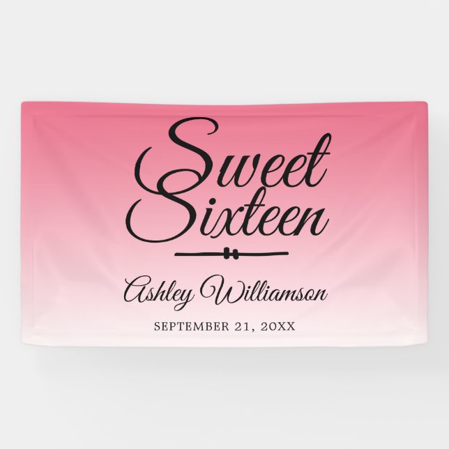 Chic Summer Pink Ombre Sweet 16 16th Birthday Banner (Horizontal)