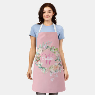 Chic Summer Roses Blush Pink Initial Monogram  Apron