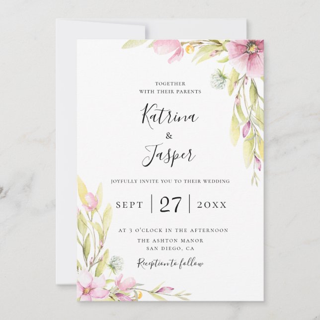 Chic Summer Wildflowers Wedding Invitation (Front)