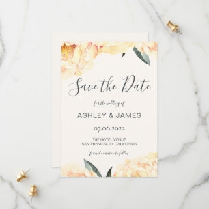 Chic Summer Yellow Peony Calligraphy Save the Date