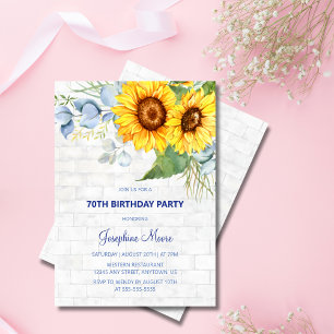 Chic Sunflower Aged Wall Brick Greenery Birthday Invitation