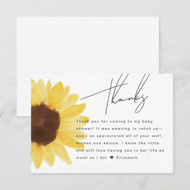 Chic Sunflower Baby Shower Floral Thank You Card (Front/Back)