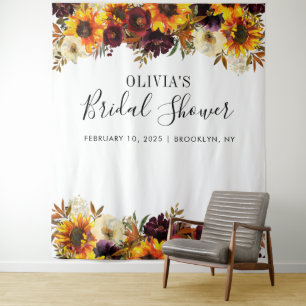 Chic Sunflower Bridal Shower Photo Booth Backdrop Tapestry