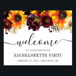 Chic Sunflower Burgundy Bachelorette Party Welcome Poster<br><div class="desc">Rustic Modern Sunflower Burgundy Rose Fall Autumn Floral Watercolor Bridal Shower Bachelorette Party Welcome Sign</div>
