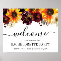Chic Sunflower Burgundy Bachelorette Party Welcome