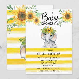 Chic Sunflower Elephant Girl Baby Shower Invitatio Invitation